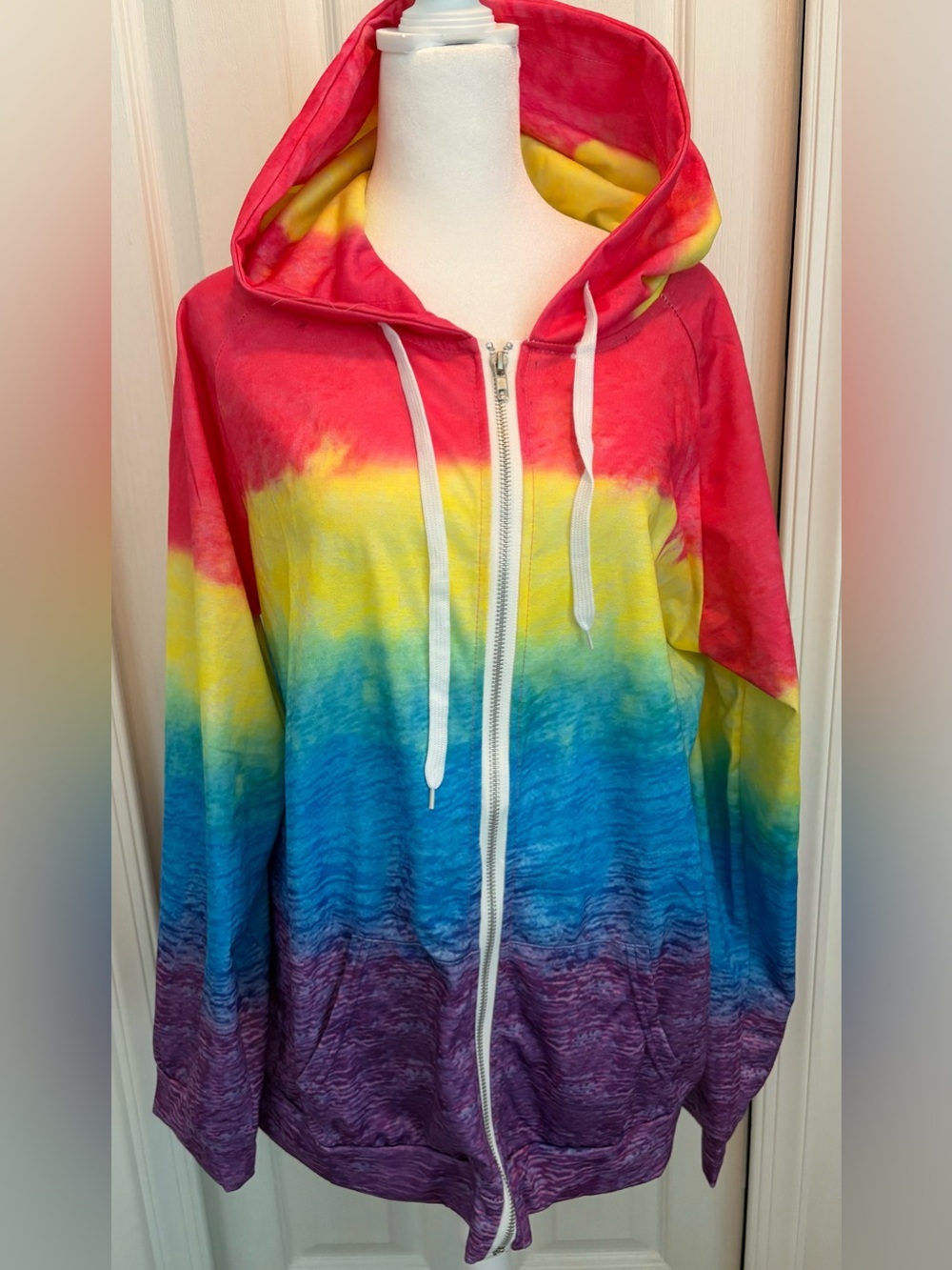 Rainbow Ombre Zip Hoodie - Multicolor Tie-Dye XL, NWOT